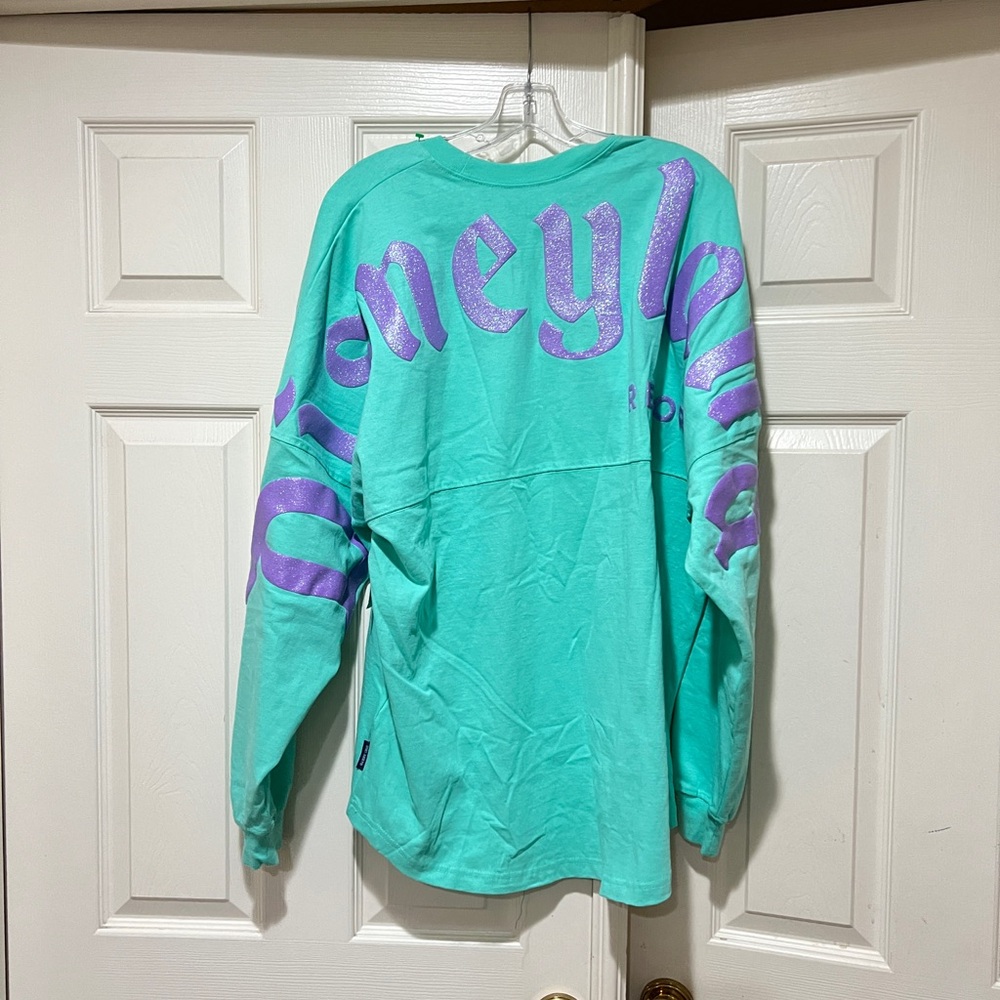Walt Disney World Blue Purple Adult Spirit Jersey Teal Mermaid Glitter Large WDW